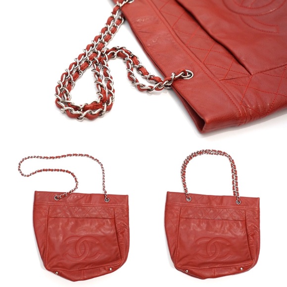 SOLD Chanel Red Caviar Leather Large Tote Bag - Picture 3 of 8